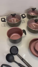 Jogo de Panelas Kit 9 Pçs Antiaderente Tampa Vidro Teflon